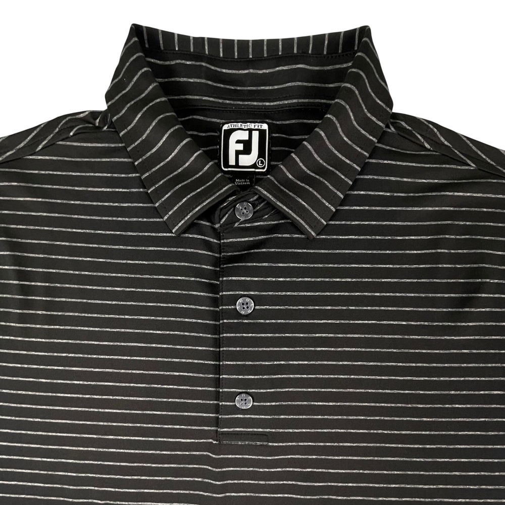 FootJoy Polo Mens L Black Striped Athletic Fit Short Sleeve Golf Performance